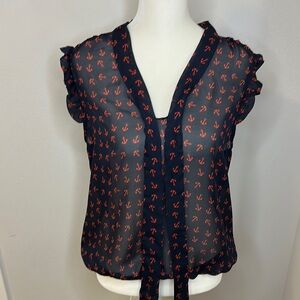 Eyelash Couture Sheer Navy Top with Red Anchor Print